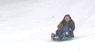 Kids break out sleds as Delaware sees first major snowstorm in more than 2 years [upl. by Dorey162]