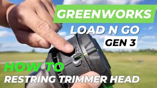 HOW TO USE Greenworks GEN 3 Load N Go Restring Trimmer Cable amp Bump Feed Head [upl. by Nesnah985]