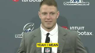 Christian Mccaffrey Post Game Lions Victory Interview [upl. by Brant]