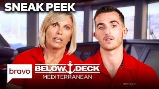 SNEAK PEEK Captain Sandy Catches Max Salvador In A Lie  Below Deck Mediterranean S8 E14  Bravo [upl. by Cece]