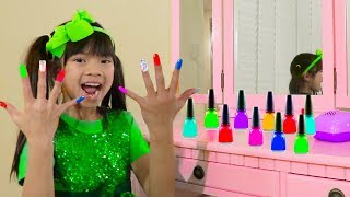 Emma Pretend Play w Colorful Nail Polish Salon Toys for Children [upl. by Elleiand]