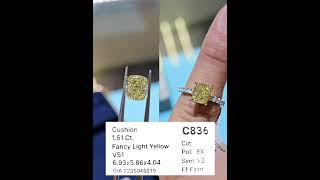 Natural Cushion Cut 151 Carat Fancy Light Yellow VS1  c836 GIA [upl. by Phillip845]