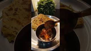 Todays breakfast Methi prantha with butter and tomato chatni [upl. by Brennen]