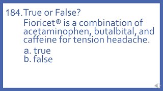 Top 200 Drugs Practice Test Question  T or F Fioricet is a combo of APAP butalbital and caffeine [upl. by Lledyl]