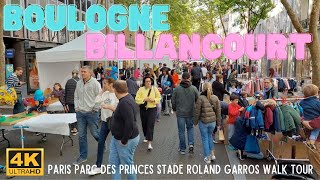 4K BoulogneBillancourt Paris suburb walk tour with Roland Garros and SaintGermain stadiums [upl. by Tterrab]