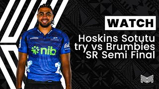 Hoskins Sotutu try vs Brumbies [upl. by Aicilanna17]