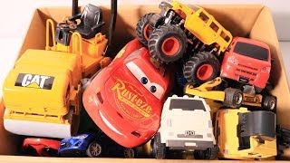 Box Full of Cars Toys Mcqeen Cars Disney Action Figures Construction Vehicles [upl. by Mikey]