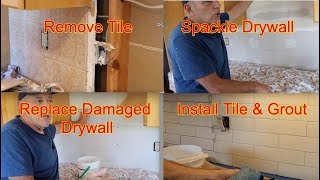 How to remove kitchen tile backsplash repair the wall and install new tiles [upl. by Aitra15]