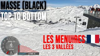 4K Skiing Les Menuires Masse Black Bumpy Top to Bottom Les3Vallées France GoPro HERO11 [upl. by Adilem]