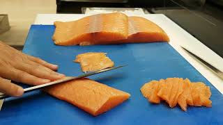 How to cut salmon sashimi sushi  Sashimi Cutting Technique  How to slice salmon for sushi [upl. by Jannel]