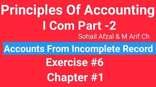 I com 2Chap1 Exe6 Principles of Accounting Sohail Afzal Book Accounts from incomplete Record [upl. by Nosnev]