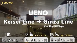 【TOKYO】Ueno transfer from Keisei line to Ginza Line without stairs  VIA Underground Pass [upl. by Mauldon291]