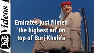 How Emirates filmed the highest ad on top of Burj Khalifa [upl. by Adnola57]