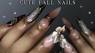 CUTE FALL ALMOND NAILS 🤎⚜️✨ Acrylic application  detailed nail art  Fall Nails [upl. by Ahsiekel]