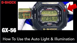 CASIO GShock GX56 How to use Illumination amp Auto light  Tutorial [upl. by Hamehseer]