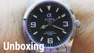 Alpha Explorer Watch Unboxing  Rolex Explorer Homage  130 Sapphire Crystal [upl. by Gnouh402]