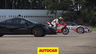 McLaren P1 vs Porsche 918 Spyder vs Ducati 1199 Superleggera  drag race [upl. by Willin]