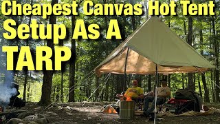 Cheapest Canvas Hot Tent Set Up Like A Tarp with Solar Powered Fridge LiONCooler [upl. by Schumer]