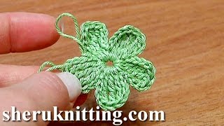 Crochet Flat FivePetal Flower Part 1 of 2 [upl. by Hgielsa992]