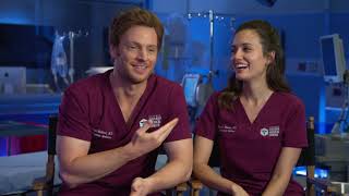 Chicago Med Season 5 Torrey DeVitto and Nick Gehlfuss Interview [upl. by Lemmuela]