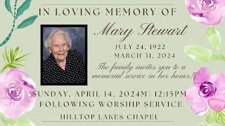 Memorial Service for Mary Stewart [upl. by Pitchford]