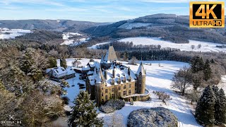 Castle of Froidcour with snow Stoumont  Belgium  Drone footage Ultra HD 4K [upl. by Perusse]