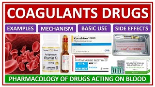 COAGULANT DRUGS PHARMACOLOGY OF DRUGS ACTING ON BLOOD EXAMPLES MECHANISM BASIC USE SIDE EFFECTS [upl. by Yeldahc]