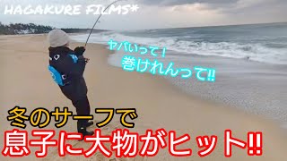 【釣り】冬のサーフで息子の竿に巨大魚が！？ [upl. by Jesse]