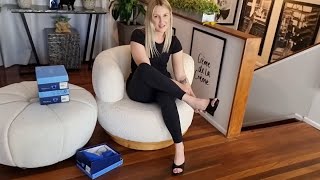 Catie Unboxes Fabulicious Flair Black Faux Leather 45 Inch High Heel Mule Slide On Shoes [upl. by Aerdnu]