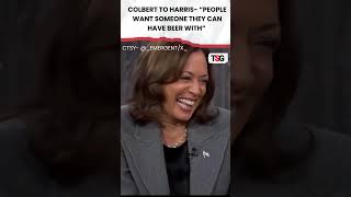 watch Democratic Nominee Kamala Harris cracks open Beer Cans with Colbert during Campaign trail [upl. by Eniamsaj65]