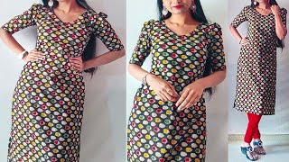 Cotton Kurti Cutting and Stitching easily  Puff sleeve cotton kurti cutting amp stitching kannada [upl. by Lamberto]