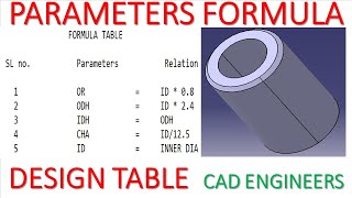 13 PARAMETERS FORMULA RELATION AND DESIGN TABLE IN CATIA V5 [upl. by Ayotak343]