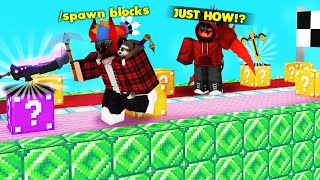 I CHEATED In A EXTREME YouTuber Lucky Block RACE ROBLOX BEDWARS [upl. by Peskoff811]