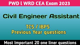 Civil Engineer Assistant l PWD l WRD l ZP l CEA l Imp questions l pwd cea mcq questions [upl. by Ecnarf]