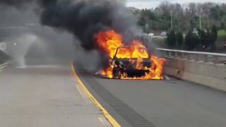 Manchester CT car fire on I84 West Buckland St Overpass MFD 8th District [upl. by Enyrb]