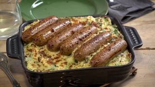 Vegetarian Recipe Cumberland Sausages with Baked Seasonal Colcannon [upl. by Thedric596]