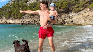 Daddy Baby and Dog Enjoying Fetch at The Beach [upl. by Eninaej]