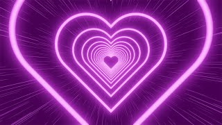 Neon tunnel of purple hearts on a dark purple striped background Video Loop [upl. by Nipha]