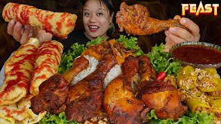 Rolled foods LaphingKatthi rollSpring roll Chicken curry with gravyFish pickleRice mukbang asmr [upl. by Starla]