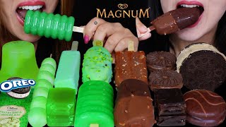 ASMR GREEN VS CHOCOLATE DESSERTS DOUBLE MAGNUM ICE CREAM BAR BEAN JELLY CRYSTAL MARSHMALLOW OREO [upl. by Llorre61]