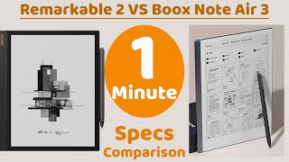 Remarkable 2 VS Boox Note Air 3 1 MINUTE Specs Comparison [upl. by Ynneg]