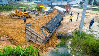 Incredible Dump Truck 25Ton Drive Back Uploading Landslide Fall Help by Bulldozer D58 amp Excavator [upl. by Yekim]