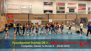 Volleybal Dames 1e Divisie A FysioSportief Donitas D2  BBQ Time Tjoba D1 03022024 [upl. by Ellimahs669]