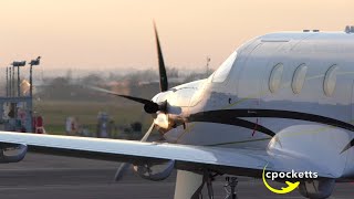 Beautiful Pilatus PC12 T7PBL  Very close Start up  Take off  Gloucestershire Airport [upl. by Asirak]