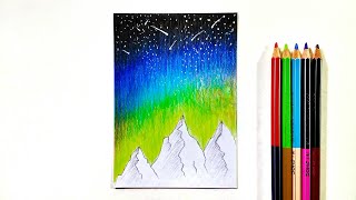 Beautiful Night Scenery Drawing for beginners with Colour Pencil step by step [upl. by Ahsikad]