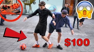 PUBLIC NUTMEGS FOR 100 FOOTBALL BOOTS  CRAZY CHALLENGE [upl. by Cuthbert505]