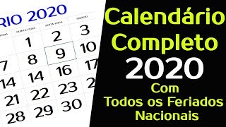 CALENDÁRIO 2020 COM TODOS OS FERIADOS NACIONAIS Completo [upl. by Laughton131]