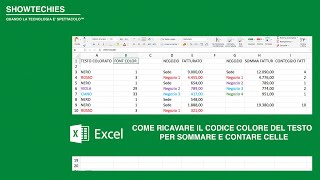 Excel Come ricavare il codice colore del testo per sommare e contare i dati nelle celle NO VBA [upl. by Ayhtnic]