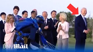 Joe Biden wanders away during G7 parachute display photo op [upl. by Inafetse443]