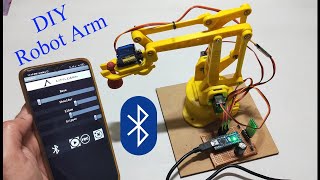 DIY  Smartphone Bluetooth controlled Robot Arm using Arduino  HC05 [upl. by Nettirb694]